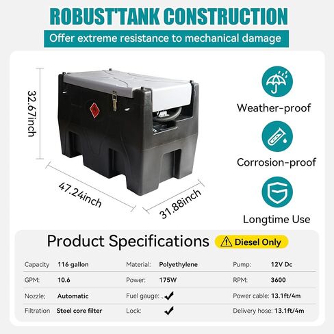 58 Gal Fuel Transfer Tank, 12 GPM Portable Fuel Tank with 12V Fuel Transfer Pump,PE Diesel Transfer Tank with 13.1ft Hose/Auto Fuel Nozzle/360°Swivel Connector for Easy Fuel Transportation (58 Gallon) in Kuwait