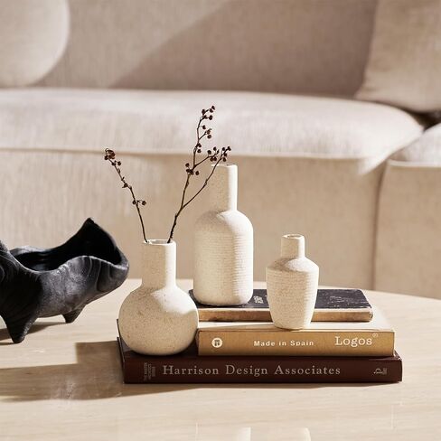 DN DECONATION Ceramic Vase Set of 3, Small Vases Home Decor Boho Rustic Farmhouse for Pampas Grass & Dried Fresh Flowers, Modern Decorative Vases for Living Room, Bedroom, Entryway, Shelf, Table Decor in Saudi Arabia