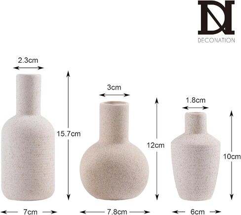 DN DECONATION Ceramic Vase Set of 3, Small Vases Home Decor Boho Rustic Farmhouse for Pampas Grass & Dried Fresh Flowers, Modern Decorative Vases for Living Room, Bedroom, Entryway, Shelf, Table Decor in Saudi Arabia