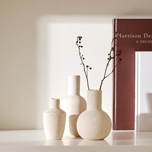 DN DECONATION Ceramic Vase Set of 3, Small Vases Home Decor Boho Rustic Farmhouse for Pampas Grass & Dried Fresh Flowers, Modern Decorative Vases for Living Room, Bedroom, Entryway, Shelf, Table Decor in Saudi Arabia