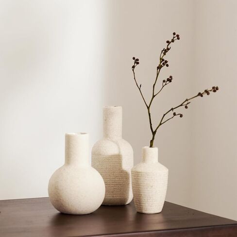 DN DECONATION Ceramic Vase Set of 3, Small Vases Home Decor Boho Rustic Farmhouse for Pampas Grass & Dried Fresh Flowers, Modern Decorative Vases for Living Room, Bedroom, Entryway, Shelf, Table Decor in Saudi Arabia