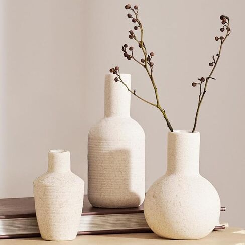 DN DECONATION Ceramic Vase Set of 3, Small Vases Home Decor Boho Rustic Farmhouse for Pampas Grass & Dried Fresh Flowers, Modern Decorative Vases for Living Room, Bedroom, Entryway, Shelf, Table Decor in Saudi Arabia