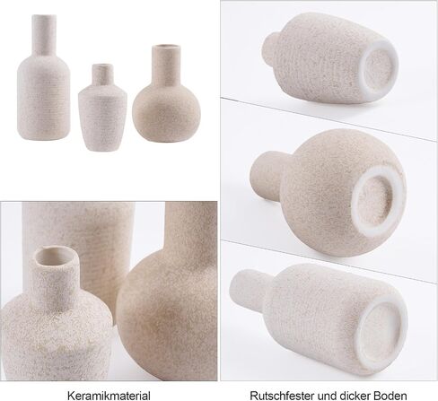 DN DECONATION Ceramic Vase Set of 3, Small Vases Home Decor Boho Rustic Farmhouse for Pampas Grass & Dried Fresh Flowers, Modern Decorative Vases for Living Room, Bedroom, Entryway, Shelf, Table Decor in Saudi Arabia