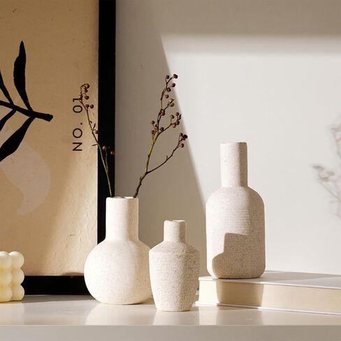 DN DECONATION Ceramic Vase Set of 3, Small Vases Home Decor Boho Rustic Farmhouse for Pampas Grass & Dried Fresh Flowers, Modern Decorative Vases for Living Room, Bedroom, Entryway, Shelf, Table Decor in Saudi Arabia