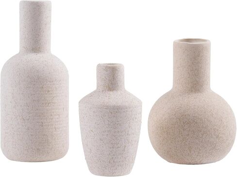 DN DECONATION Ceramic Vase Set of 3, Small Vases Home Decor Boho Rustic Farmhouse for Pampas Grass & Dried Fresh Flowers, Modern Decorative Vases for Living Room, Bedroom, Entryway, Shelf, Table Decor in Saudi Arabia
