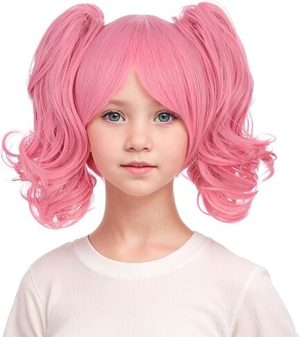 Kids Blonde Wig Child Blond Curly Wavy Wig with Bangs Girls Blonde Wig with 2 Clip on Ponytails Wig Cosplay Wig Synthetic Wigs with Wig Cap in Kuwait