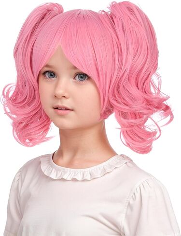Kids Blonde Wig Child Blond Curly Wavy Wig with Bangs Girls Blonde Wig with 2 Clip on Ponytails Wig Cosplay Wig Synthetic Wigs with Wig Cap in Kuwait