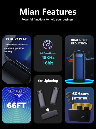 Q10 Wireless Lavalier Microphone for iPhone, iPad, 2-in-1 Mini Lapel Microphone, 48kHz 24Bit, (30) 98ft Range, 3 Modes, Dual Noise Reduction, 48h Battery for Streaming Vlog Interview in Saudi Arabia