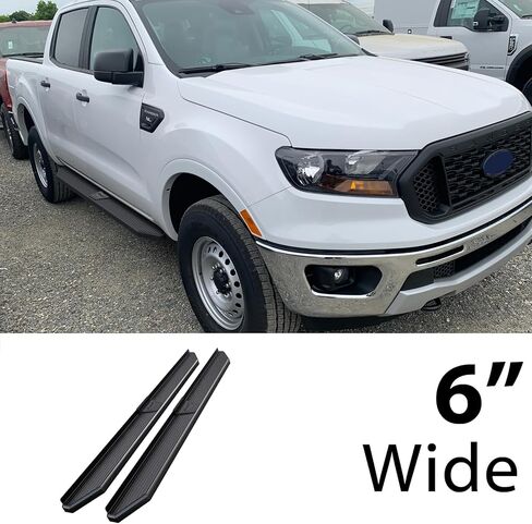HD Ridez Flat Style Running Board 6" Black Compatible with Ford Ranger 2019-2023 SuperCrew Cab 4-Door (Nerf Bar Side Steps Side Bars) in Kuwait
