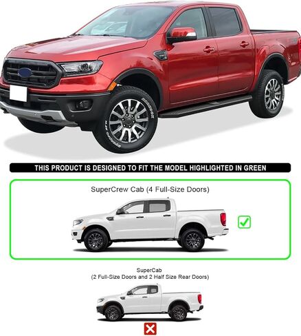 HD Ridez Flat Style Running Board 6" Black Compatible with Ford Ranger 2019-2023 SuperCrew Cab 4-Door (Nerf Bar Side Steps Side Bars) in Kuwait