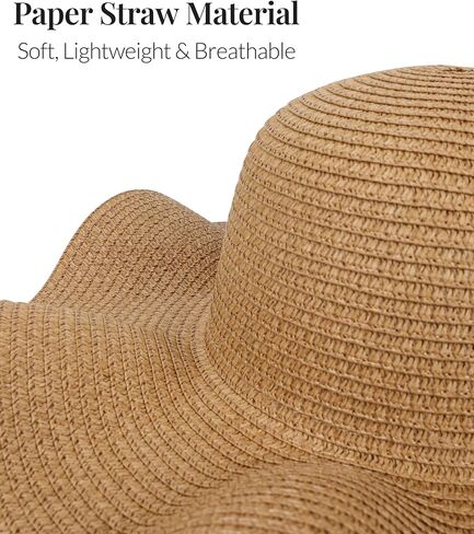 Women's Packable Wavy Brim Straw Hat – Foldable Summer Beach Sun Hat for Travel, Outdoor, Vacation in Kuwait