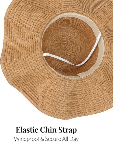Women's Packable Wavy Brim Straw Hat – Foldable Summer Beach Sun Hat for Travel, Outdoor, Vacation in Kuwait