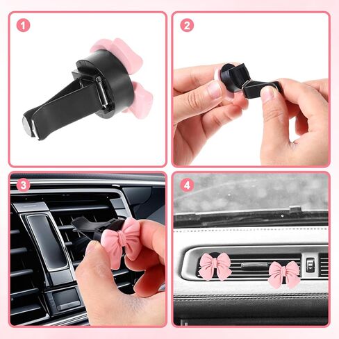 6 Pcs Pink Bow Car Air Vent Clips, Cute Air Freshener Clips for Car Interior Decoration Accessories in Saudi Arabia