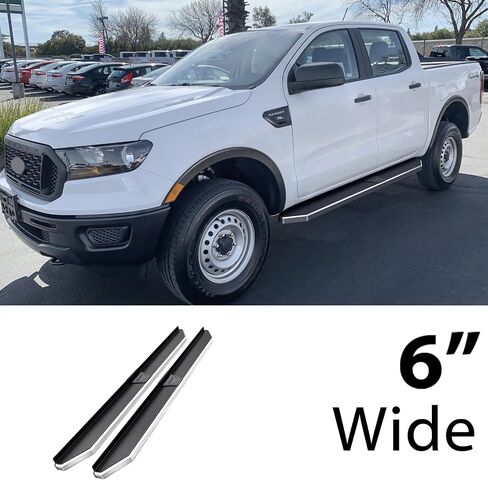 HD Ridez Flat Style Running Board 6" Black Compatible with Ford Ranger 2019-2023 SuperCrew Cab 4-Door (Nerf Bar Side Steps Side Bars) in Kuwait