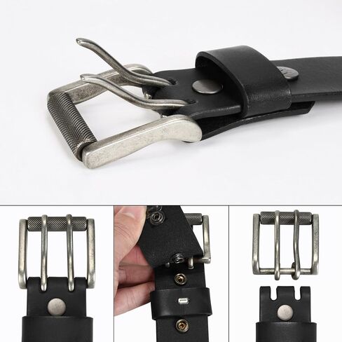 Wrangler Genuine Leather Belt for Men, 38mm Casual Belt with Removable Double-Prong Roller Buckle for Jeans, Gift for Men in Saudi Arabia