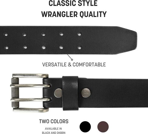 Wrangler Genuine Leather Belt for Men, 38mm Casual Belt with Removable Double-Prong Roller Buckle for Jeans, Gift for Men in Saudi Arabia