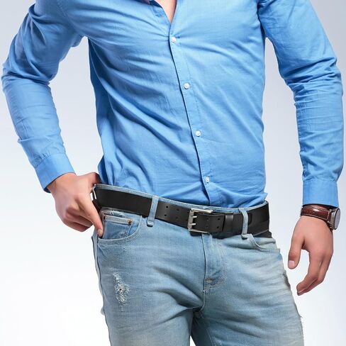 Wrangler Genuine Leather Belt for Men, 38mm Casual Belt with Removable Double-Prong Roller Buckle for Jeans, Gift for Men in Saudi Arabia