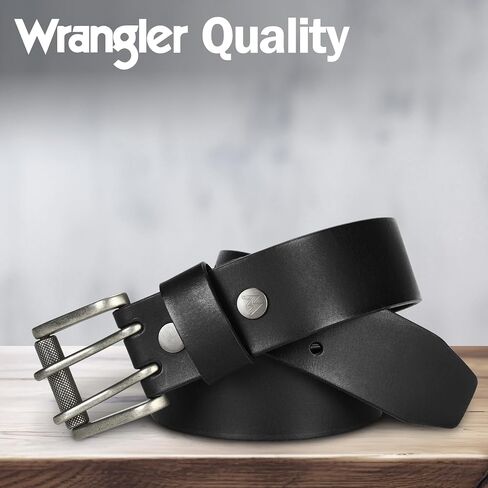 Wrangler Genuine Leather Belt for Men, 38mm Casual Belt with Removable Double-Prong Roller Buckle for Jeans, Gift for Men in Saudi Arabia