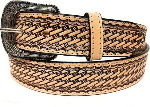 Men's Heavy Duty Genuine Leather Basket Weave Western Casual or Work Belt in Saudi Arabia