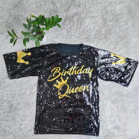 Women's Sequin T Shirt Dress Birthday Queen with Heart Glitter Sparkly Letter Print Party Club Outfits Mini Dress in Kuwait