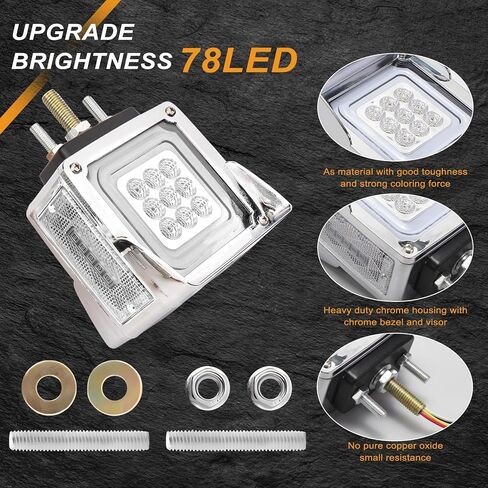 78 LED Pedestal Fender Lights, 2pcs Semi Truck Turn Signal with Flashing Light, Red/Amber Dual Face Marker Light for Peterbilt 579 587 Kenworth W900 Freightliner, IP67 Waterproof in Saudi Arabia