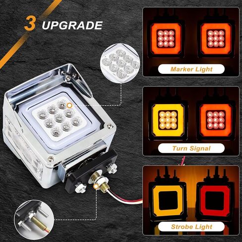 78 LED Pedestal Fender Lights, 2pcs Semi Truck Turn Signal with Flashing Light, Red/Amber Dual Face Marker Light for Peterbilt 579 587 Kenworth W900 Freightliner, IP67 Waterproof in Saudi Arabia