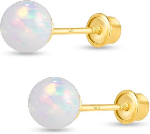 14k Gold Opal Stud Earrings for Women (3mm-7mm Diameter) - Real Solid 14k Gold, Secure Screw Back Design in Saudi Arabia