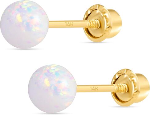 14k Gold Opal Stud Earrings for Women (3mm-7mm Diameter) - Real Solid 14k Gold, Secure Screw Back Design in Kuwait