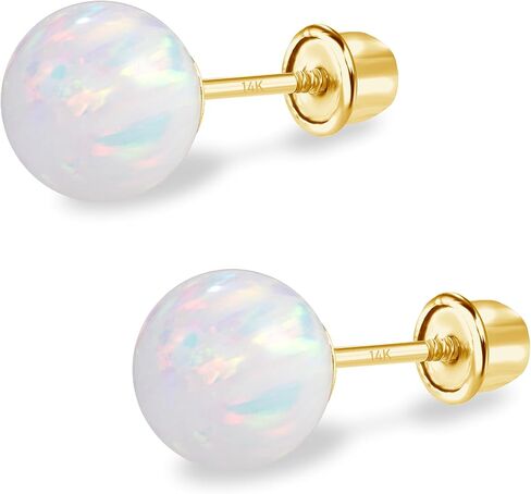 14k Gold Opal Stud Earrings for Women (3mm-7mm Diameter) - Real Solid 14k Gold, Secure Screw Back Design in Saudi Arabia