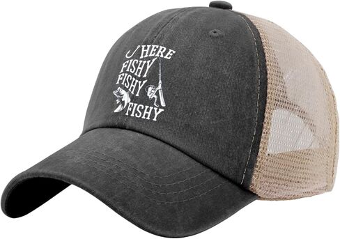 صيد الأسماك هنا فيش فيش سمك الأسماك الأمريكية قبعة أمريكية Allblack Womens Trucker Hat Gifts لأصدقائها قبعات الغولف in Saudi Arabia