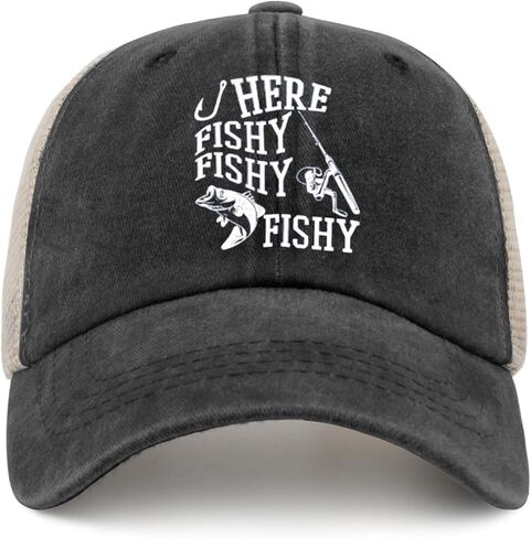 صيد الأسماك هنا فيش فيش سمك الأسماك الأمريكية قبعة أمريكية Allblack Womens Trucker Hat Gifts لأصدقائها قبعات الغولف in Saudi Arabia