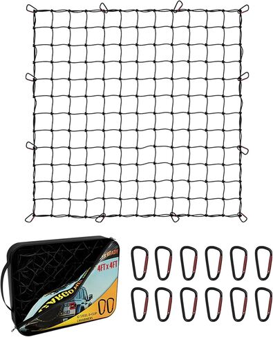 DEEAGLE 4’ x4’ Bungee Cargo Net, Stretches to 8’ X 8’, Cargo Net for Pickup Truck Bed, Heavy Duty 4" X 4" Latex Bungee Net Mesh with 12 Metal Carabiners, Compatible with Dodge Ram, Ford, Toyota, Chevy in Kuwait