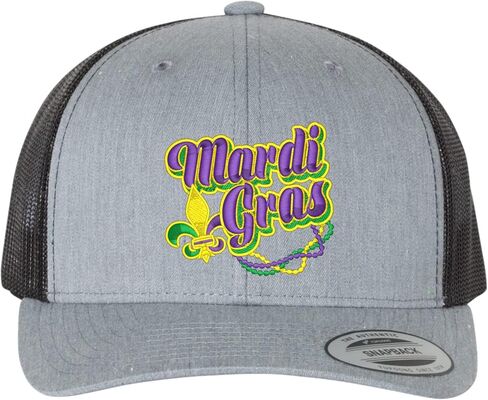 Go All Out Mardi Gras Fleur De Lis Dad Deluxe Trucker Flatbill Baseball Structured Embroidered Hat in Kuwait