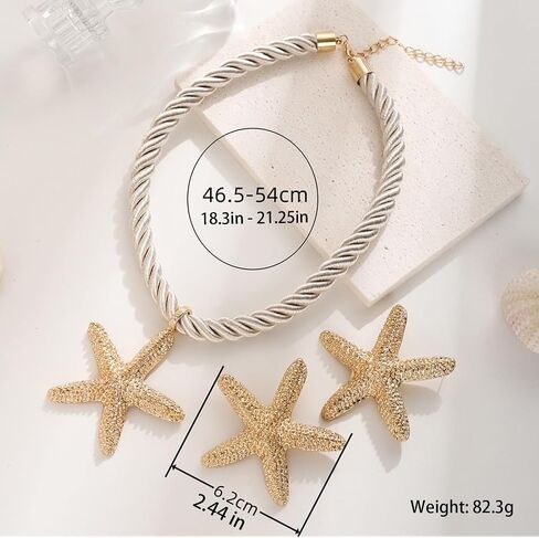 POYAMUSE Elegant Beach-Inspired Starfish Necklace for Women, Chunky Rope Choker Necklace with Gold Starfish Pendant, Seaside Necklace Jewelry for Summer Vacations and Coastal Getaways in Saudi Arabia