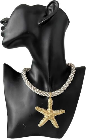 POYAMUSE Elegant Beach-Inspired Starfish Necklace for Women, Chunky Rope Choker Necklace with Gold Starfish Pendant, Seaside Necklace Jewelry for Summer Vacations and Coastal Getaways in Saudi Arabia