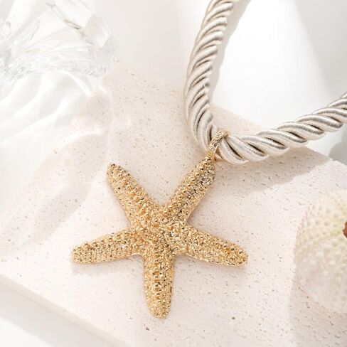 POYAMUSE Elegant Beach-Inspired Starfish Necklace for Women, Chunky Rope Choker Necklace with Gold Starfish Pendant, Seaside Necklace Jewelry for Summer Vacations and Coastal Getaways in Saudi Arabia