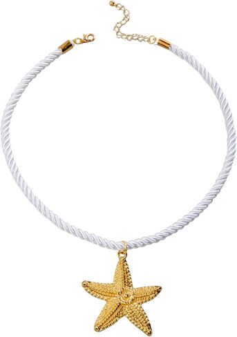 POYAMUSE Elegant Beach-Inspired Starfish Necklace for Women, Chunky Rope Choker Necklace with Gold Starfish Pendant, Seaside Necklace Jewelry for Summer Vacations and Coastal Getaways in Saudi Arabia