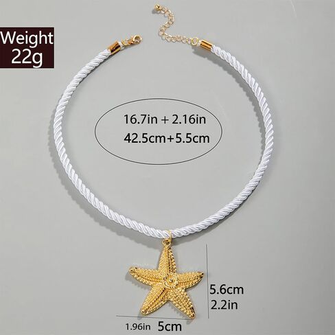 POYAMUSE Elegant Beach-Inspired Starfish Necklace for Women, Chunky Rope Choker Necklace with Gold Starfish Pendant, Seaside Necklace Jewelry for Summer Vacations and Coastal Getaways in Saudi Arabia