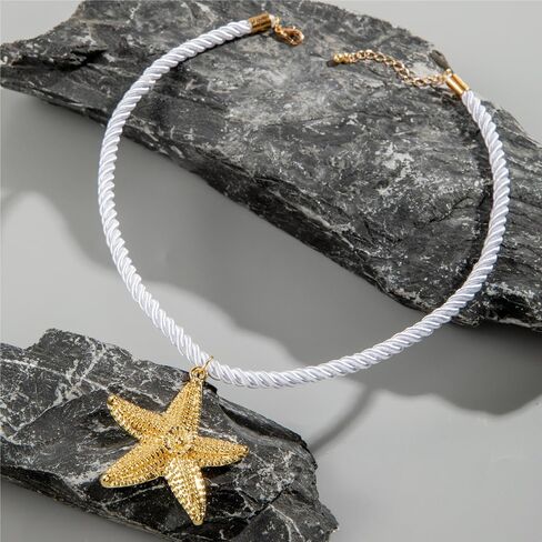 POYAMUSE Elegant Beach-Inspired Starfish Necklace for Women, Chunky Rope Choker Necklace with Gold Starfish Pendant, Seaside Necklace Jewelry for Summer Vacations and Coastal Getaways in Saudi Arabia