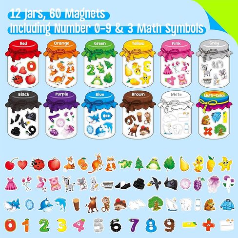 12 Pieces Magnetic Color Sorting Toys, 60 Color Magnets Educational Refrigerator Whiteboard for Baby Toddlers Kids Magnets in Kuwait