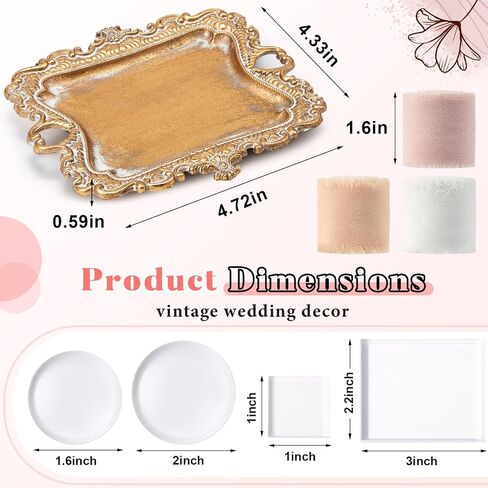 8 Pcs Flat Lay Props Set Include 1 Jewelry Tray Vintage Decor 4 Acrylic Blocks Clear Stamp Display Block 3 Wedding Chiffon Silk Ribbon for Bridal Party Decoration Gift in Saudi Arabia