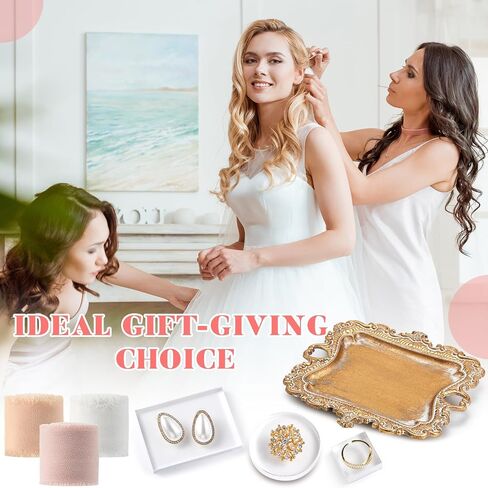 8 Pcs Flat Lay Props Set Include 1 Jewelry Tray Vintage Decor 4 Acrylic Blocks Clear Stamp Display Block 3 Wedding Chiffon Silk Ribbon for Bridal Party Decoration Gift in Saudi Arabia
