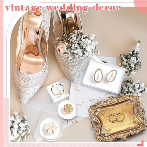8 Pcs Flat Lay Props Set Include 1 Jewelry Tray Vintage Decor 4 Acrylic Blocks Clear Stamp Display Block 3 Wedding Chiffon Silk Ribbon for Bridal Party Decoration Gift in Saudi Arabia