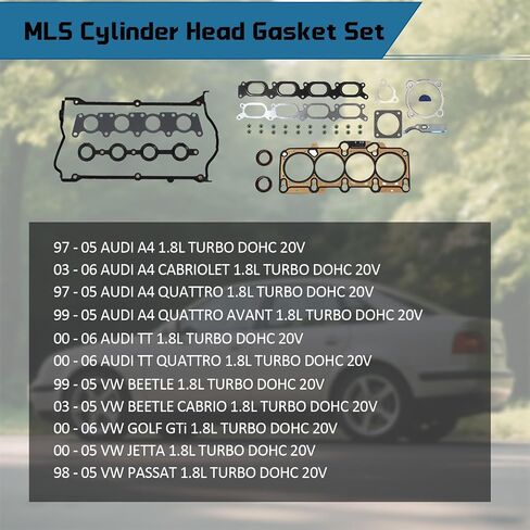 مجموعة حشية رأس الأسطوانة CNS MLS متوافقة/بديلة لـ Audi Volkswagen 1.8T Turboarged 20 Engine A4 ، A4 Cabriolet ، Quattro Avant ، TT Quattro ، Beetle ، Golf GTI ، Jetta ، Passat 97-06 in Saudi Arabia