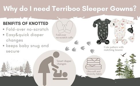 Newborn Baby Long Sleeve Sleeper Gown with Mittens Knotted Gown Coming Home Outfit Nightgown Hat Set 2 Pieces in Kuwait