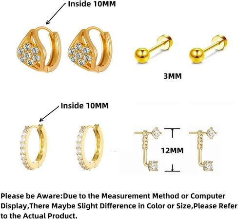 4Pairs 14K Gold Diamond Hoop Earrings for Multiple Piercing Hypoallergenic Earrings Set Ear Jacket Flat Back Stud Earring Stacks in Kuwait