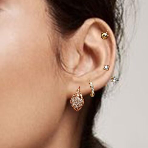 4Pairs 14K Gold Diamond Hoop Earrings for Multiple Piercing Hypoallergenic Earrings Set Ear Jacket Flat Back Stud Earring Stacks in Kuwait