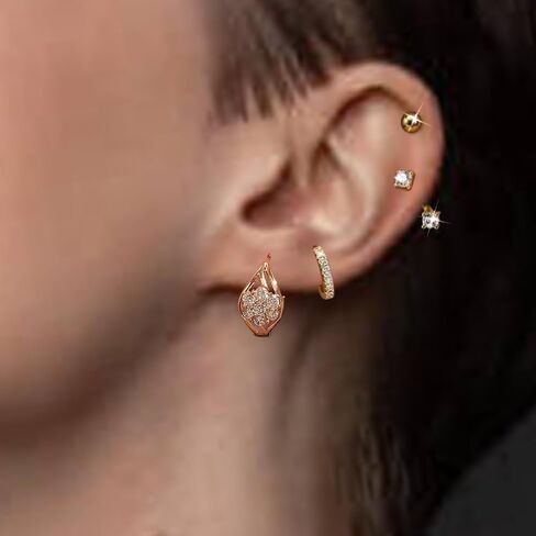 4Pairs 14K Gold Diamond Hoop Earrings for Multiple Piercing Hypoallergenic Earrings Set Ear Jacket Flat Back Stud Earring Stacks in Kuwait