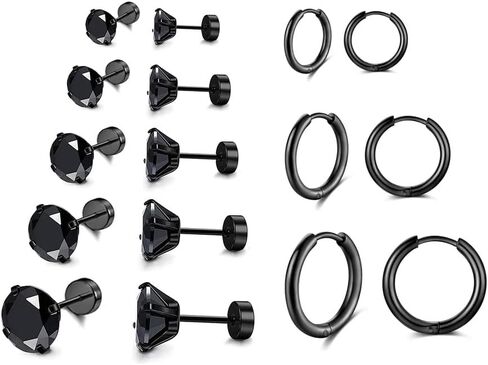 Surgical Stainless Steel Stud Earrings Hoop Earrings for Women Men 14K Gold Plated Hypoallergenic Cartilage Earrings Flat Back CZ Earrings Set Dainty Multiple Piercing Pack of 8 Pairs in Saudi Arabia