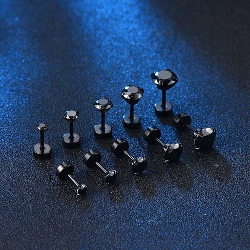 Surgical Stainless Steel Stud Earrings Hoop Earrings for Women Men 14K Gold Plated Hypoallergenic Cartilage Earrings Flat Back CZ Earrings Set Dainty Multiple Piercing Pack of 8 Pairs in Saudi Arabia